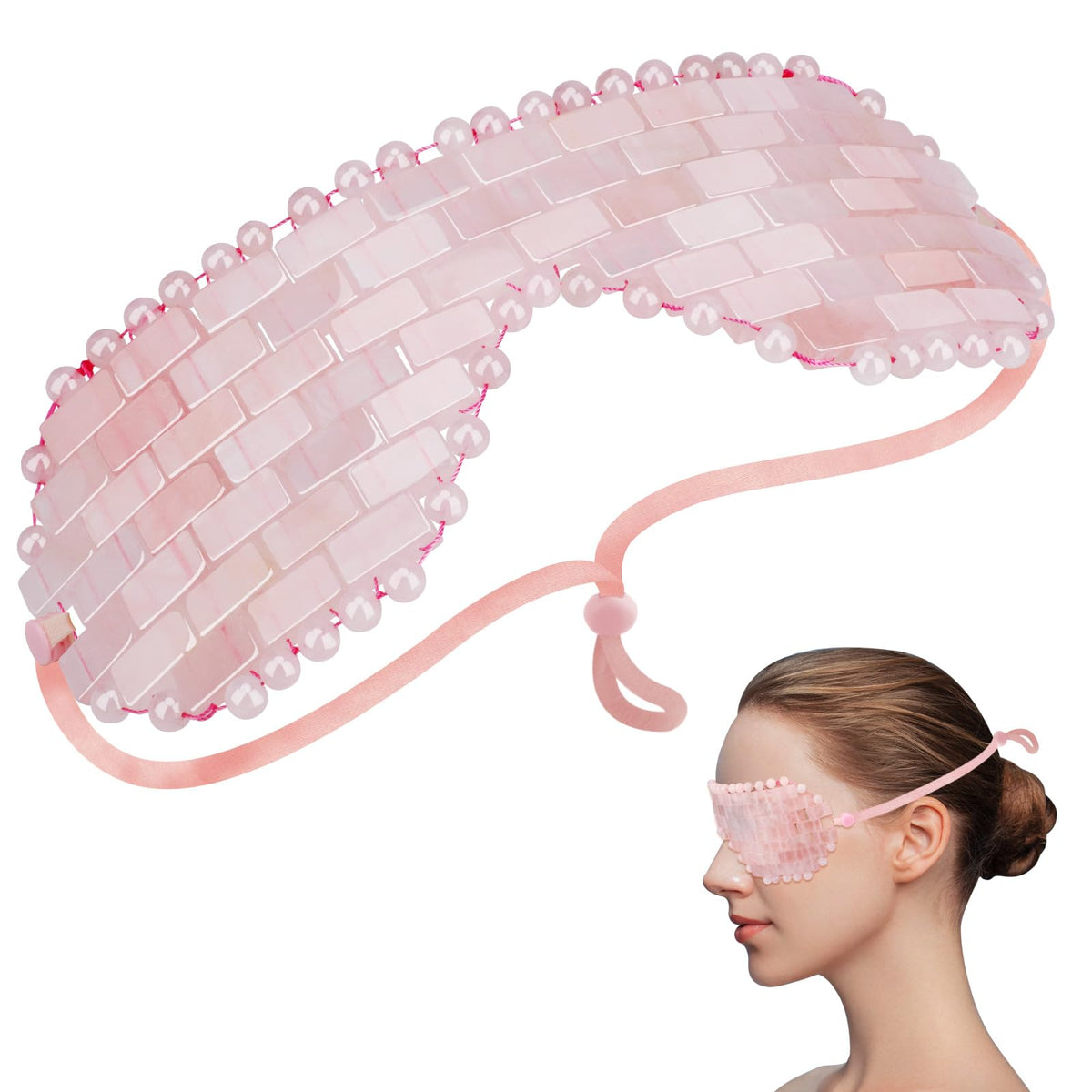 LazyGa Rose Quartz Eye Mask cooling session for refreshed eyes and reduced puffiness.