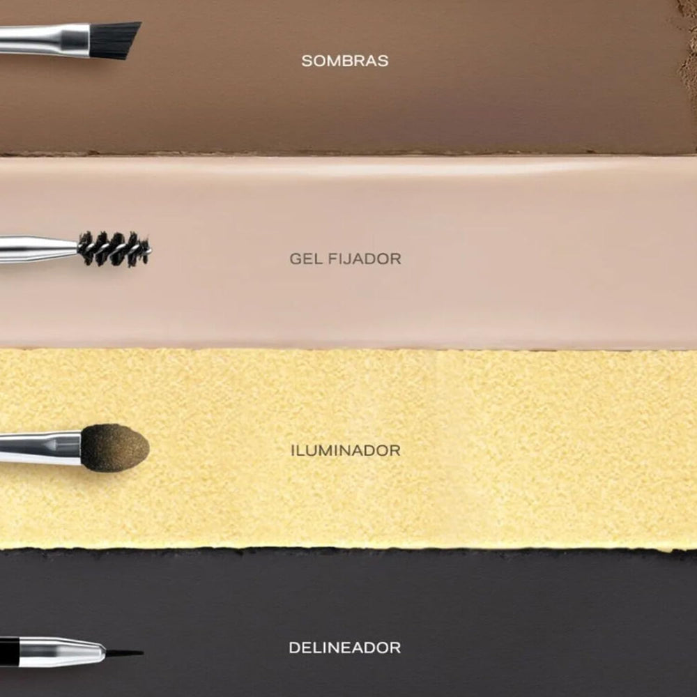 L'Bel angled brush use demonstrating precise lines for brows and lash line.