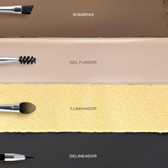 L'Bel angled brush use demonstrating precise lines for brows and lash line.