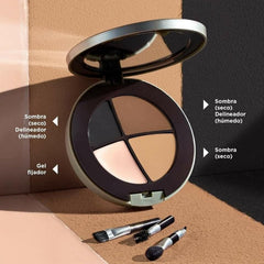 L'Bel eyebrow shadow application showing precise brow definition with the angled brush.