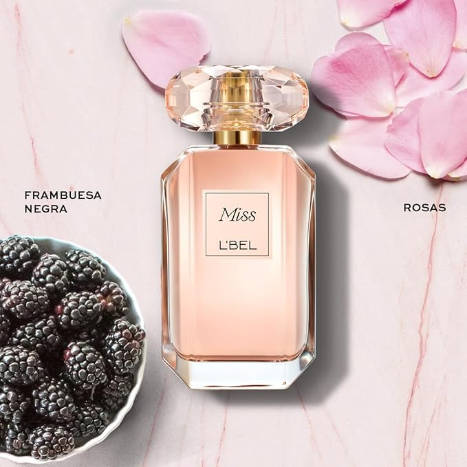 L'Bel Miss Parfum side view emphasizes elegant bottle silhouette and premium fragrance.