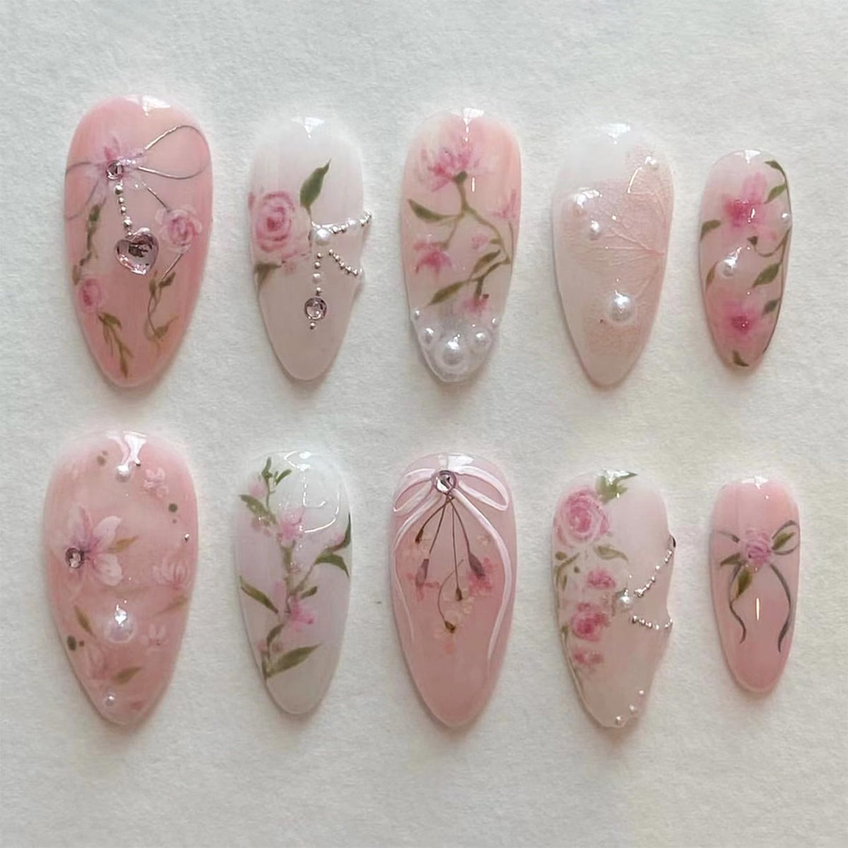 LBPEPAMZ Peach Blossom press-on nails with pink flower design for quick, stylish manicure