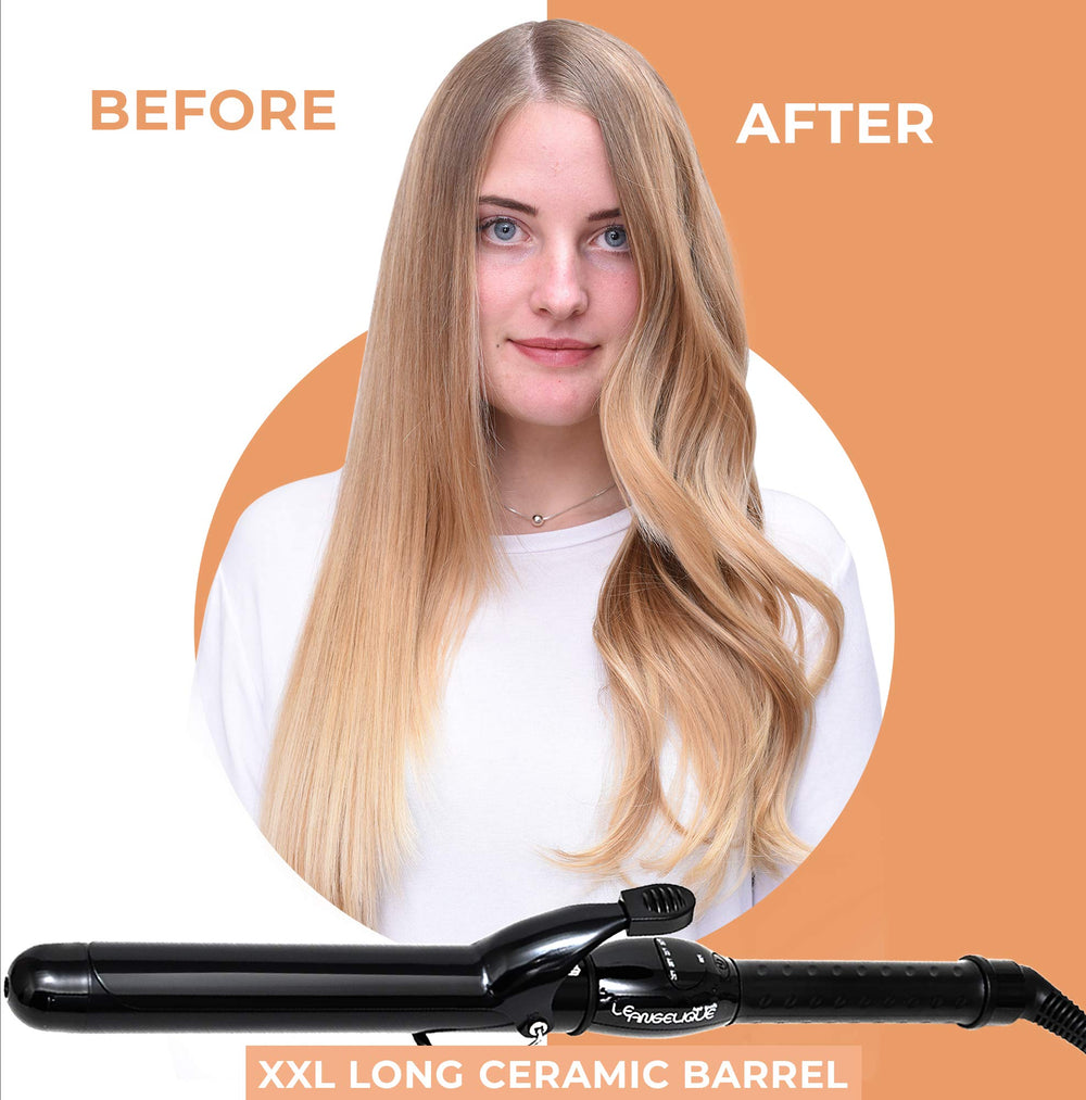 Le Angelique curling iron grip with temperature control for precise styling.