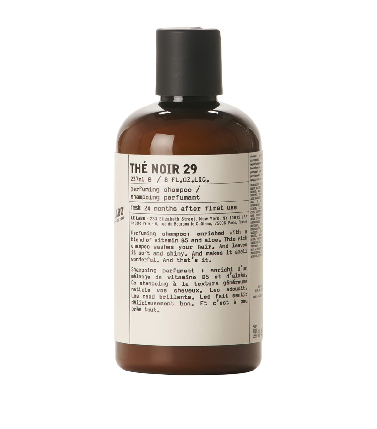 Le Labo Noir 29 shampoo bottle with long-lasting fragrance and hair nourishment.
