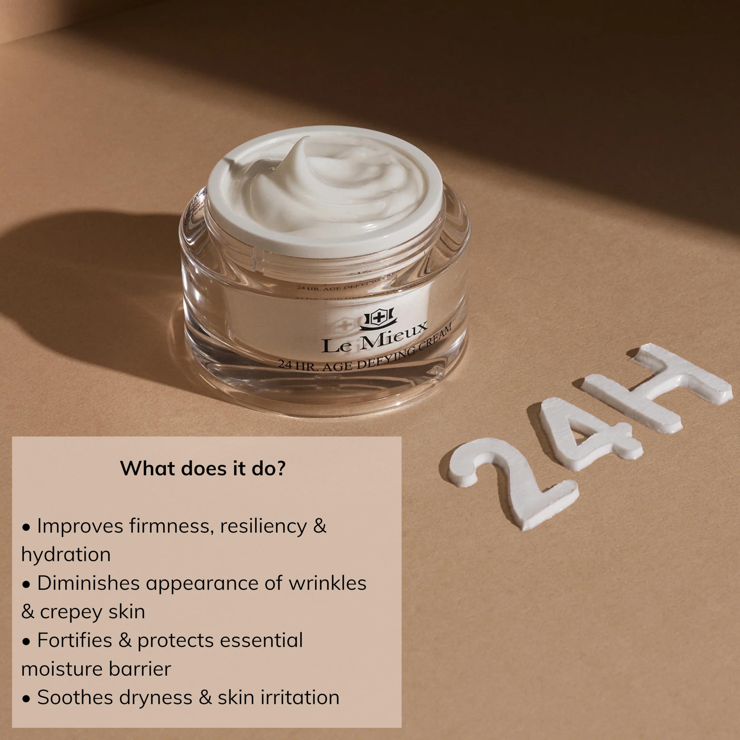 Le Mieux neck area application demonstrates smoothing and moisture for crepey skin.