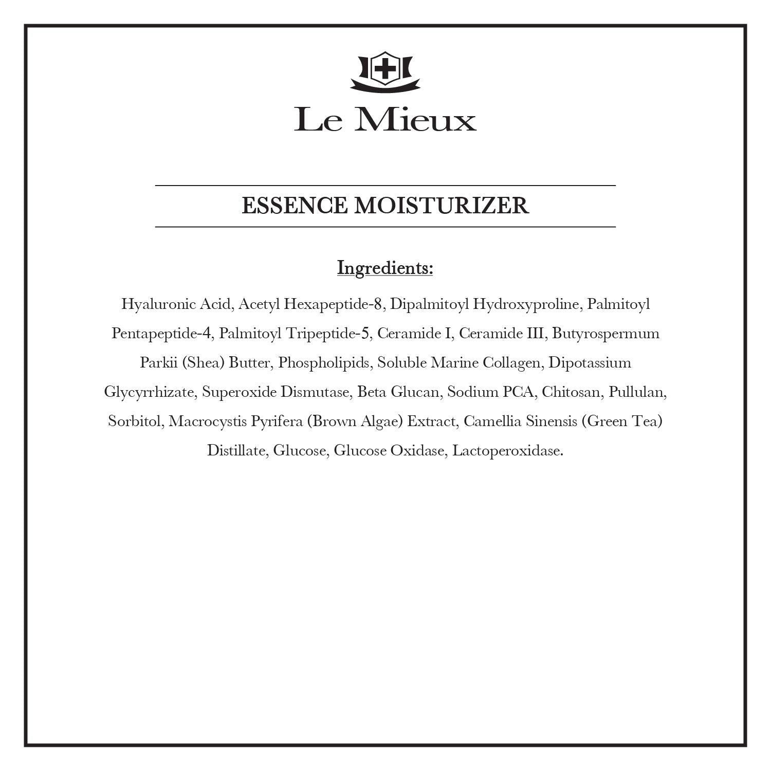 Le Mieux Essence Moisturizer hyaluronic acid base supports deep hydration.