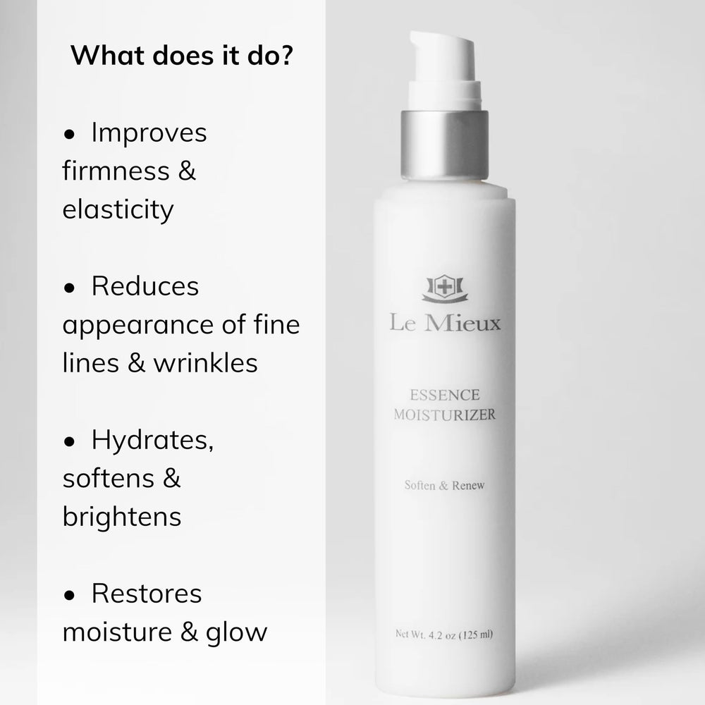 Le Mieux Essence Moisturizer texture swirl highlights creamy peptide-rich formula.