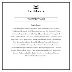 Le Mieux Essence Toner label close-up showing peptides and marine algae ingredients.