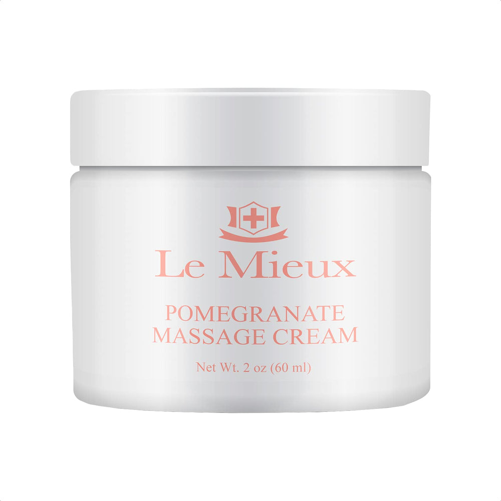Le Mieux Pomegranate Massage Cream bottle showcases a luxurious, hydrating option for facial care.