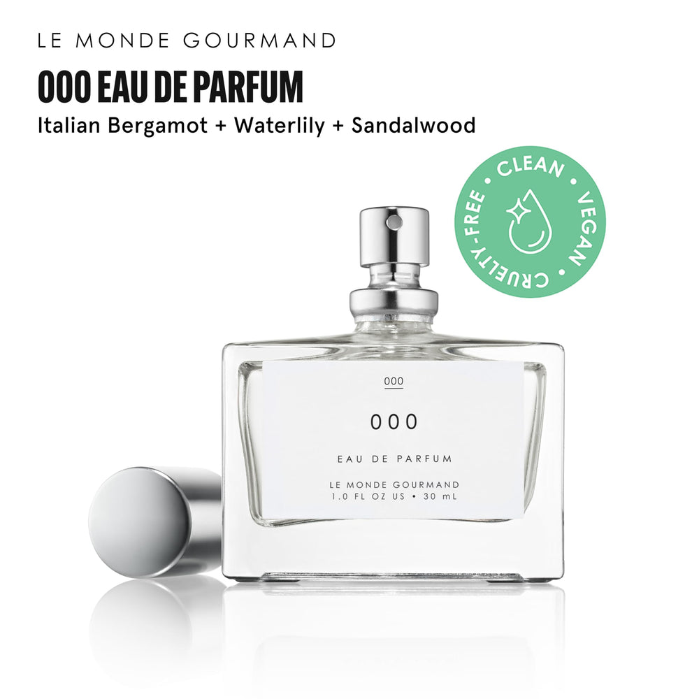Le Monde Gourmand 000 spray near notes illustration highlights sandalwood and bergamot