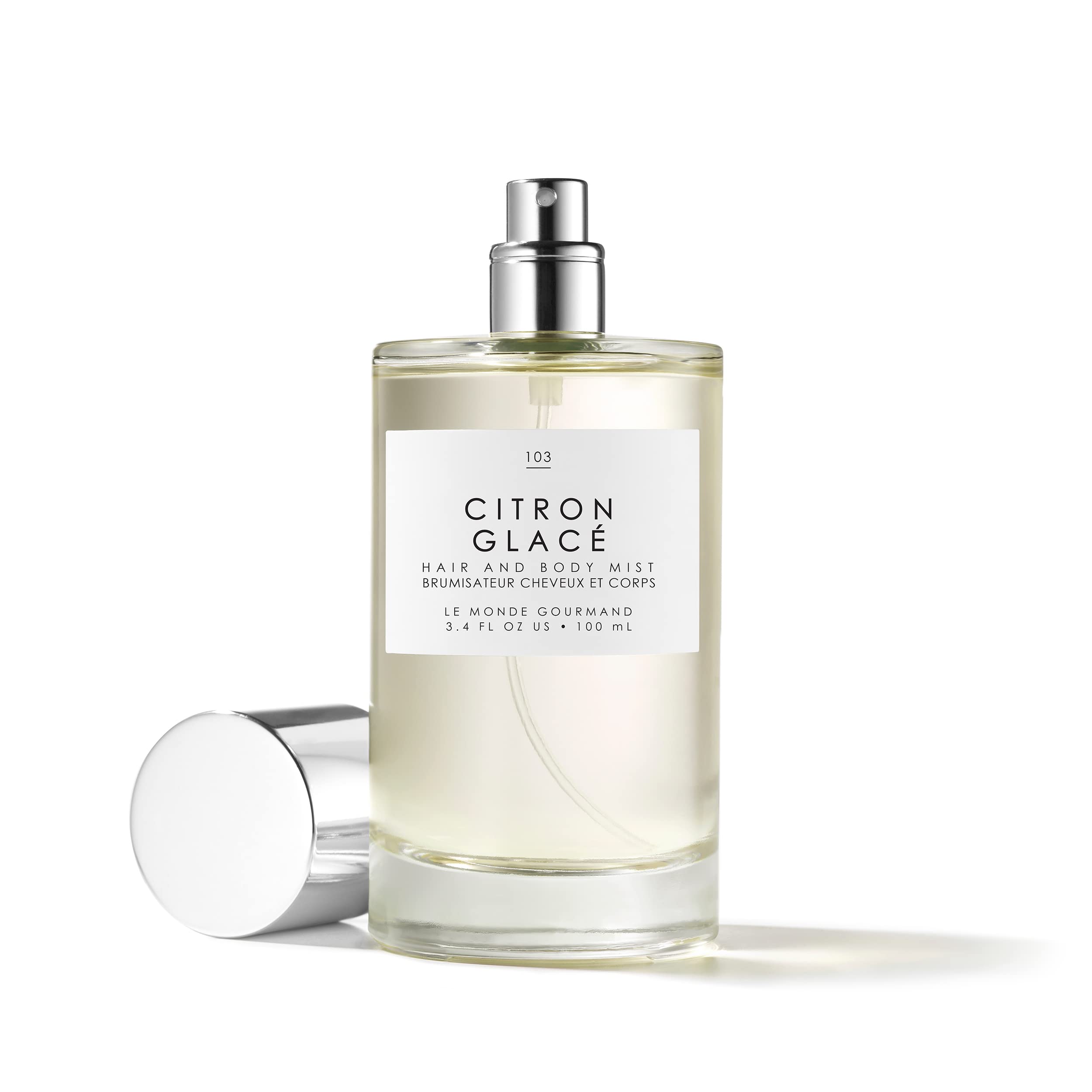 Le Monde Gourmand Citron Glacé spray on hair delivers a light citrus aroma.