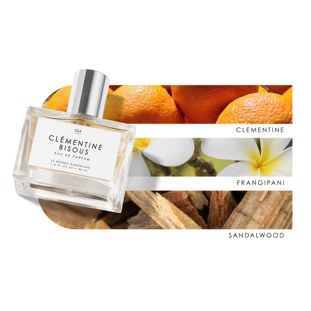 Close-up of Clementine Bisous bottle showing citrus and floral hints