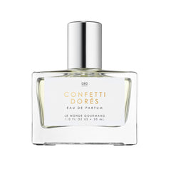 Le Monde Gourmand Confetti Dorés spray bottle—premium fragrance for celebrations