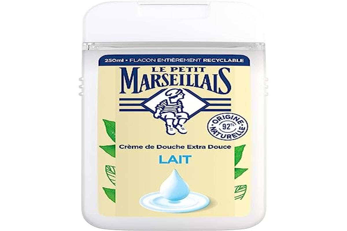 Le Petit Marseillais Extra Soft Milk Shower Cream bottle — gentle cleanse with 92% natural-origin formula.