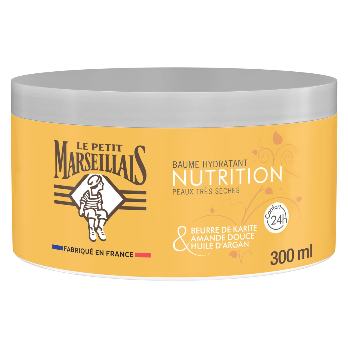 Le Petit Marseillais Nutrition Balm with shea butter close-up promoting intense moisture.