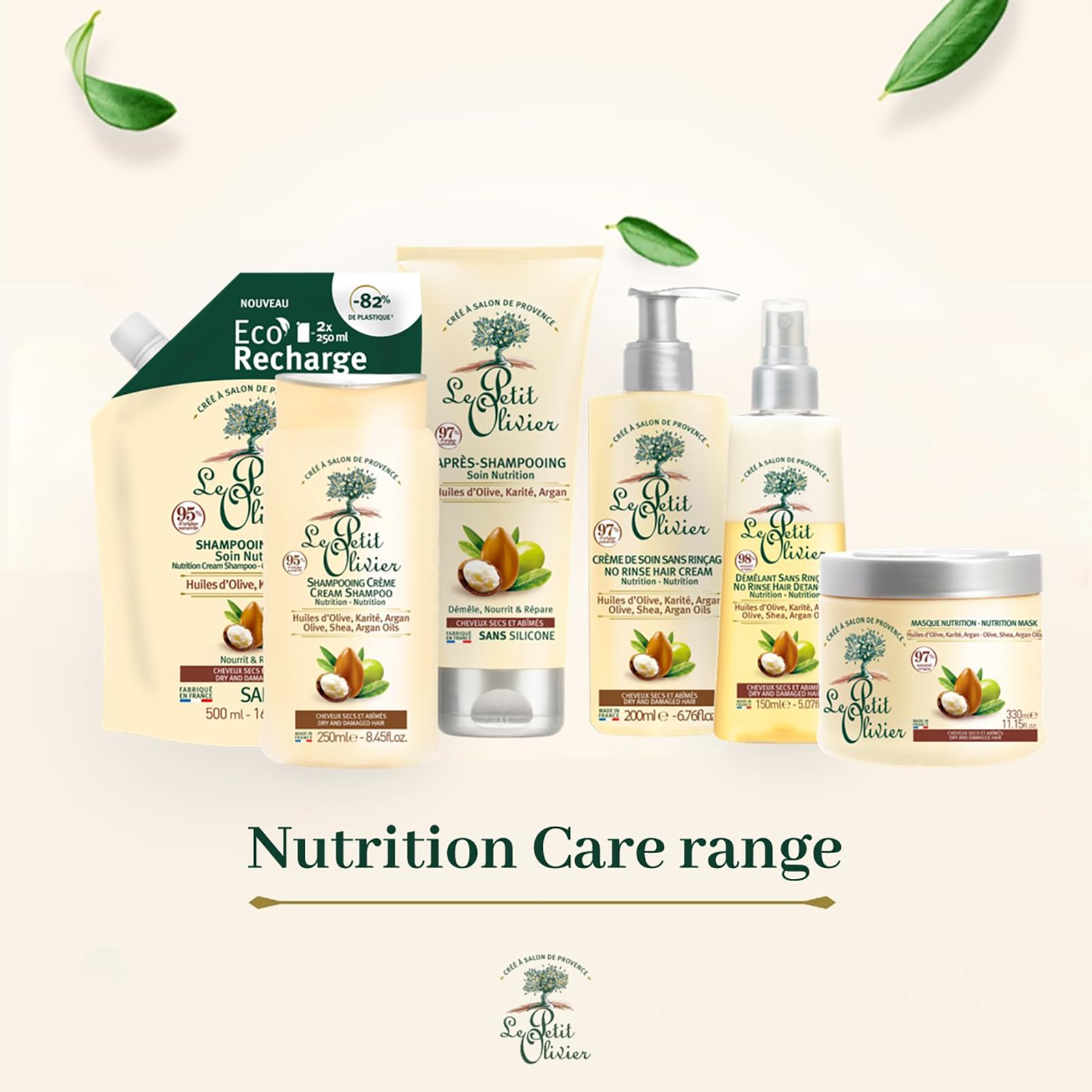 Hair nourishment depiction with Le Petit Olivier Nutrition Cream Shampoo