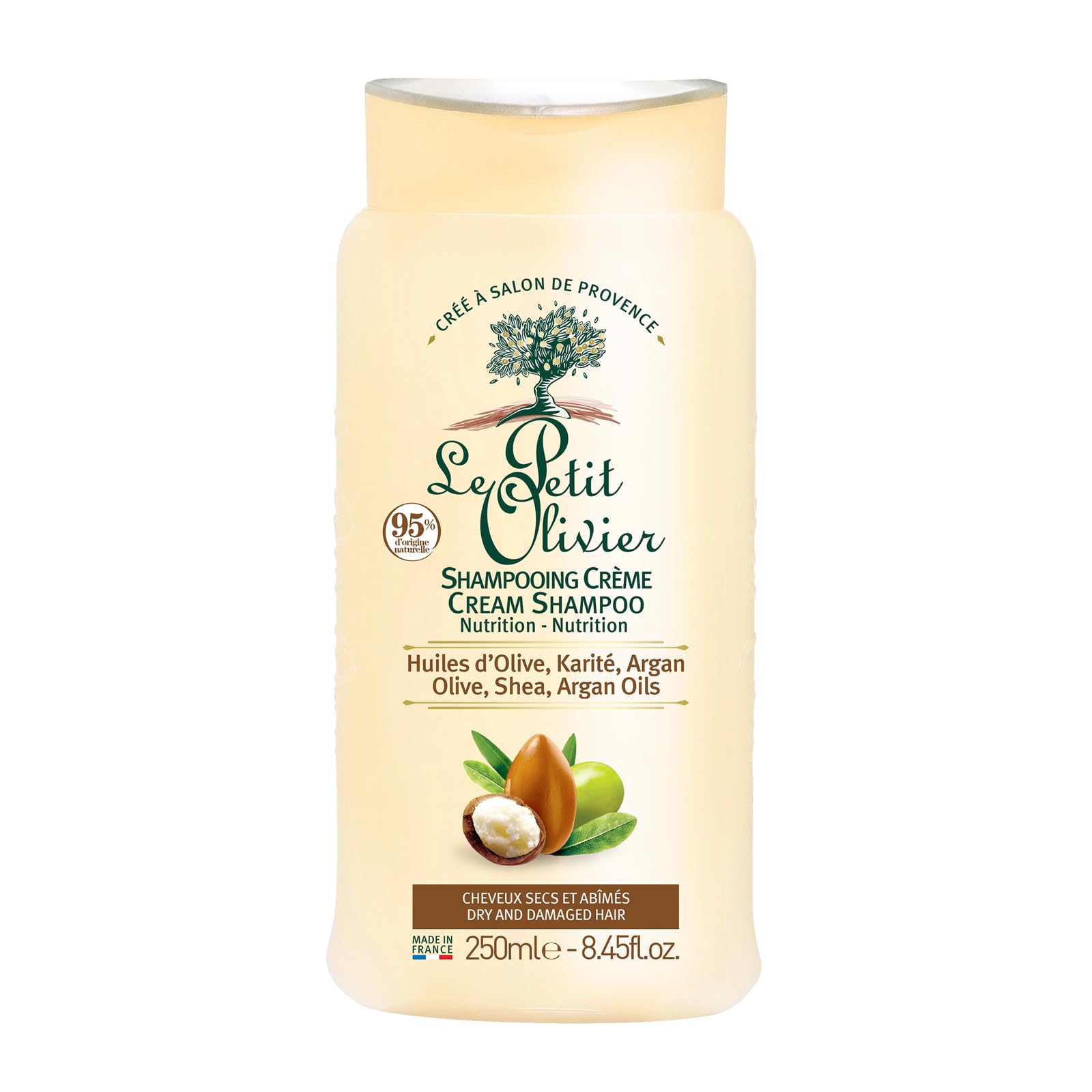 Le Petit Olivier Nutrition Cream Shampoo bottle with olive oil nourishes while cleansing