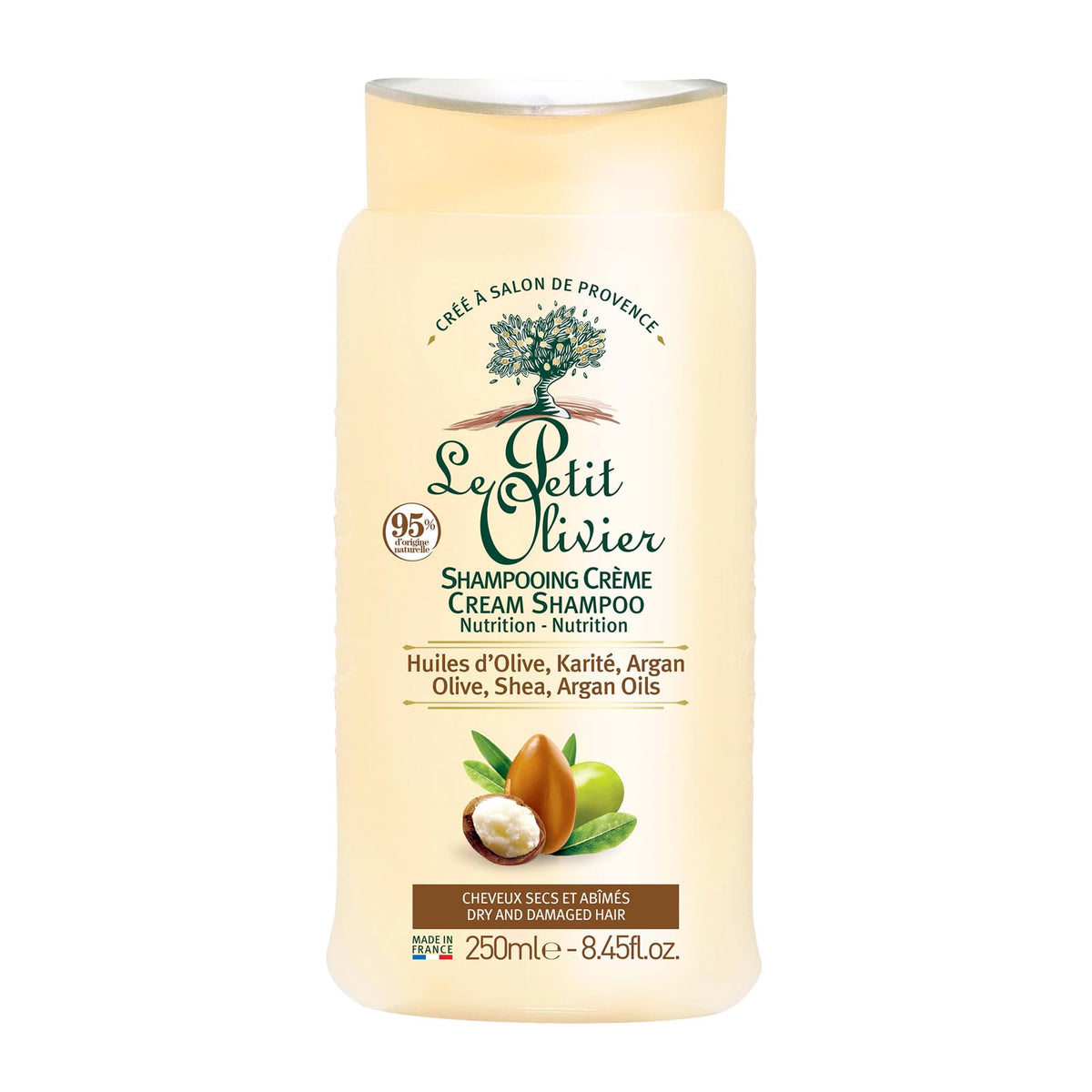 Le Petit Olivier Nutrition Cream Shampoo bottle with olive oil nourishes while cleansing