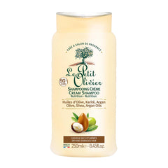 Le Petit Olivier Nutrition Cream Shampoo bottle with olive oil nourishes while cleansing