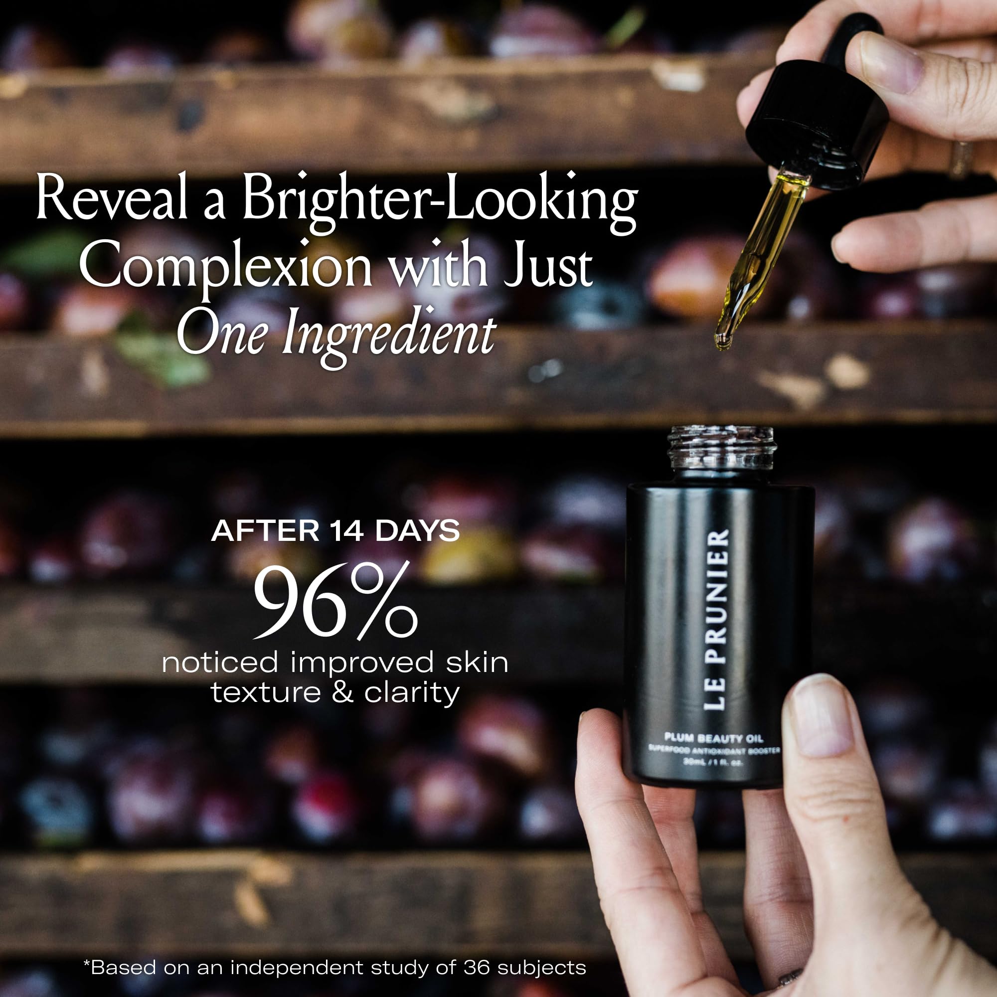 Le Prunier Plum Beauty Oil on face provides omega-rich moisture for daily vitality