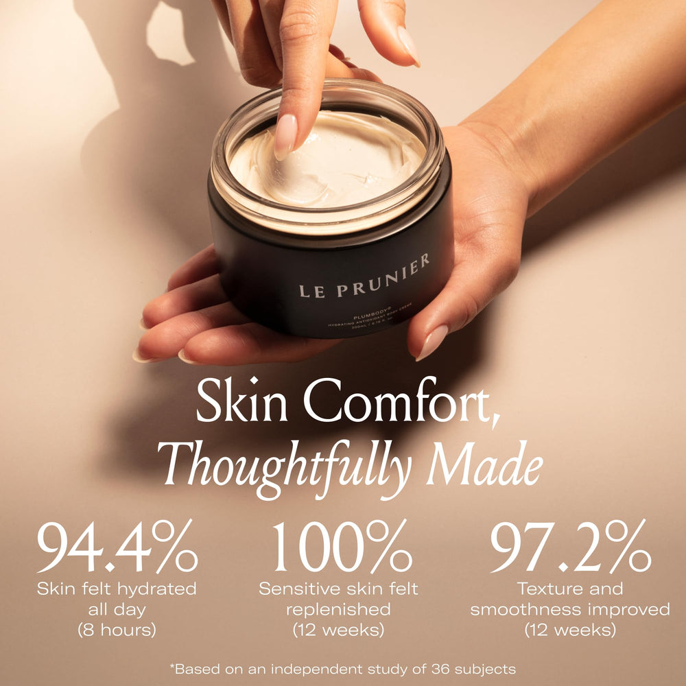Le Prunier Plumbody Midnight Muir plum extract shown, highlighting antioxidant protection.
