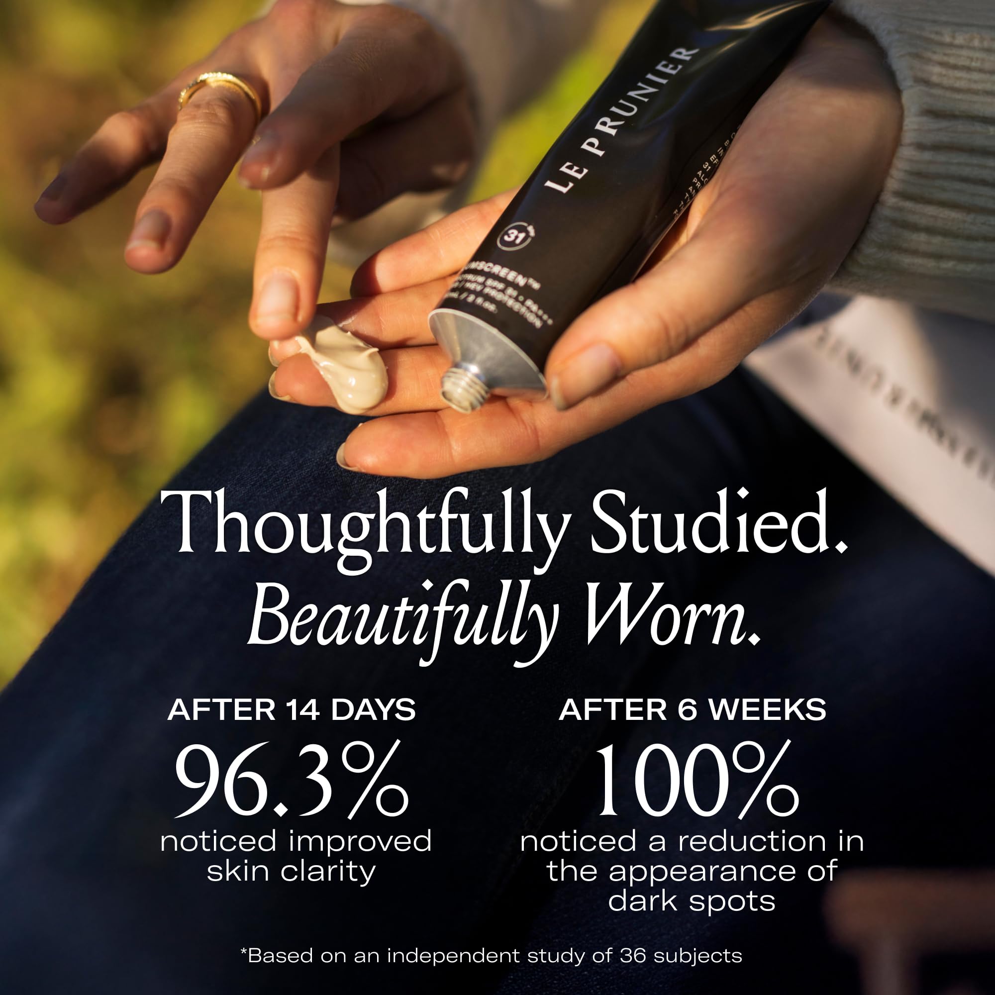 Le Prunier Plumscreen silky-sheer finish swatch shows makeup-friendly softness on skin.