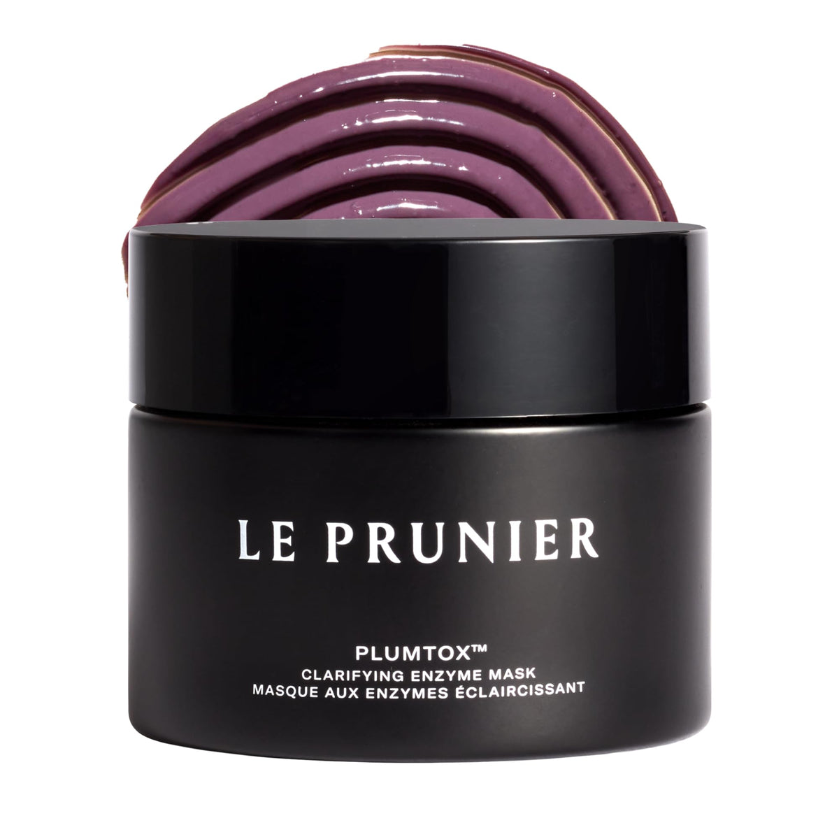 Le Prunier Plumtox clarifying mask packaging highlights vegan formula benefits