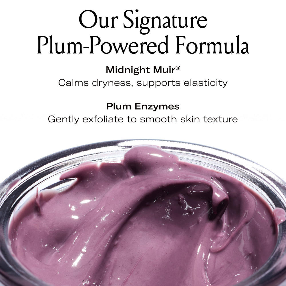 Enzyme application on the face with Plumtox mask indicating gentle exfoliation