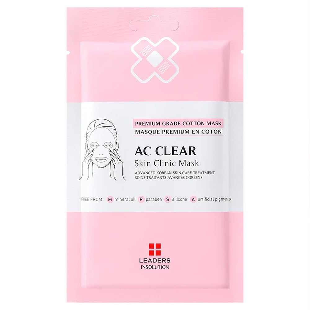 Leaders Insolution AC Clear Skin Clinic Mask with SSF snail secretion filtrate soothes sensitive skin.