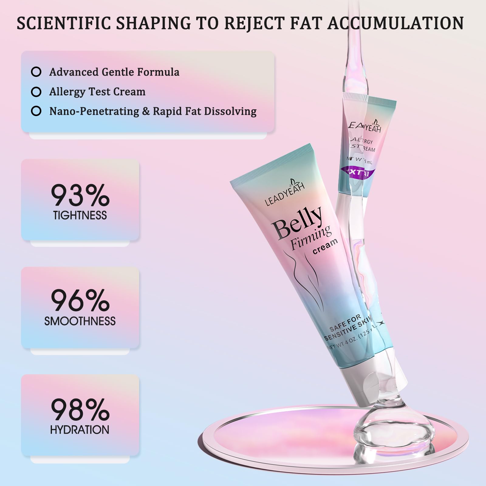 Leadyeah B Flat Belly Firming Cream being applied to skin for firming.