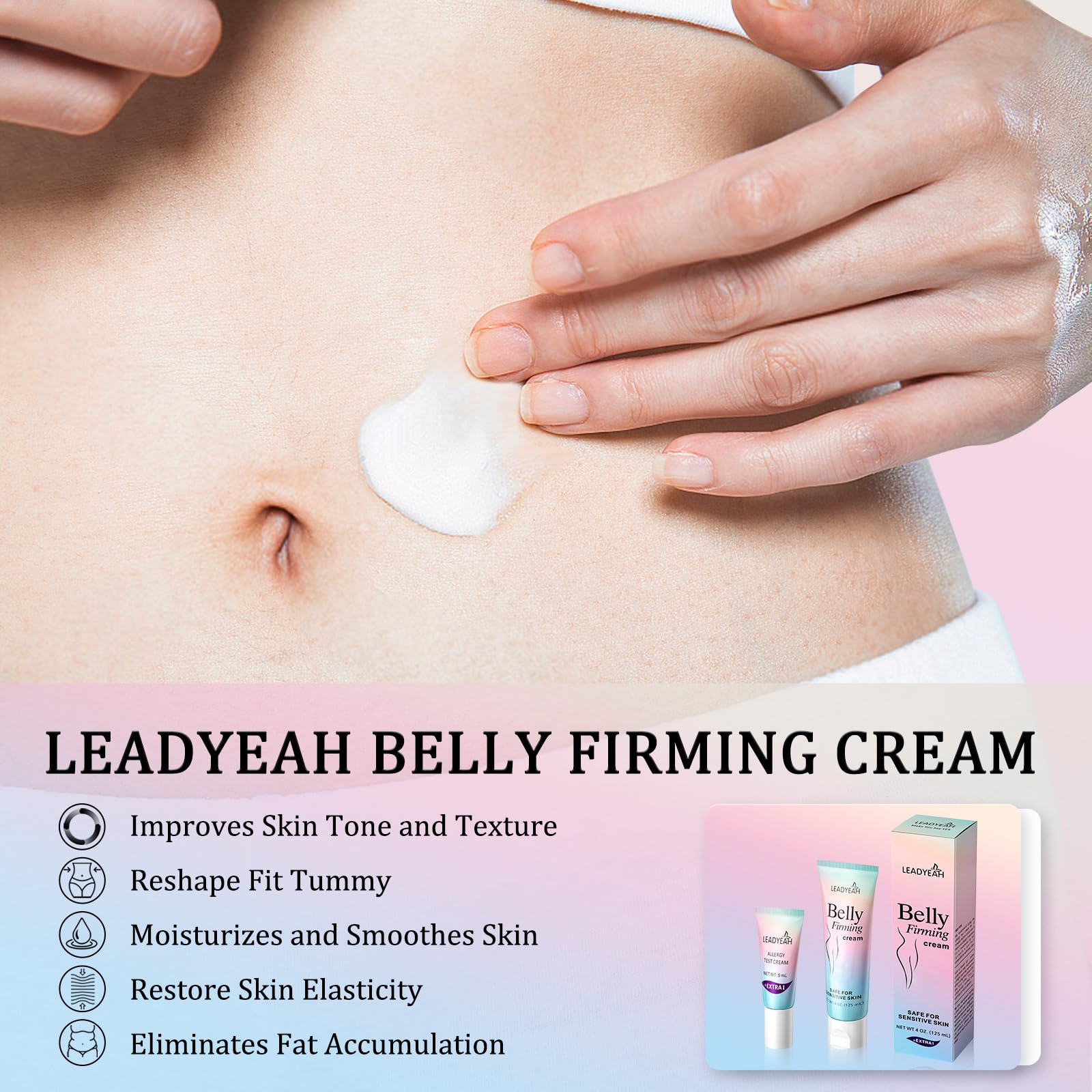 Leadyeah B Flat Belly Firming Cream rich with honey, caffeine, and hyaluronic ingredients.