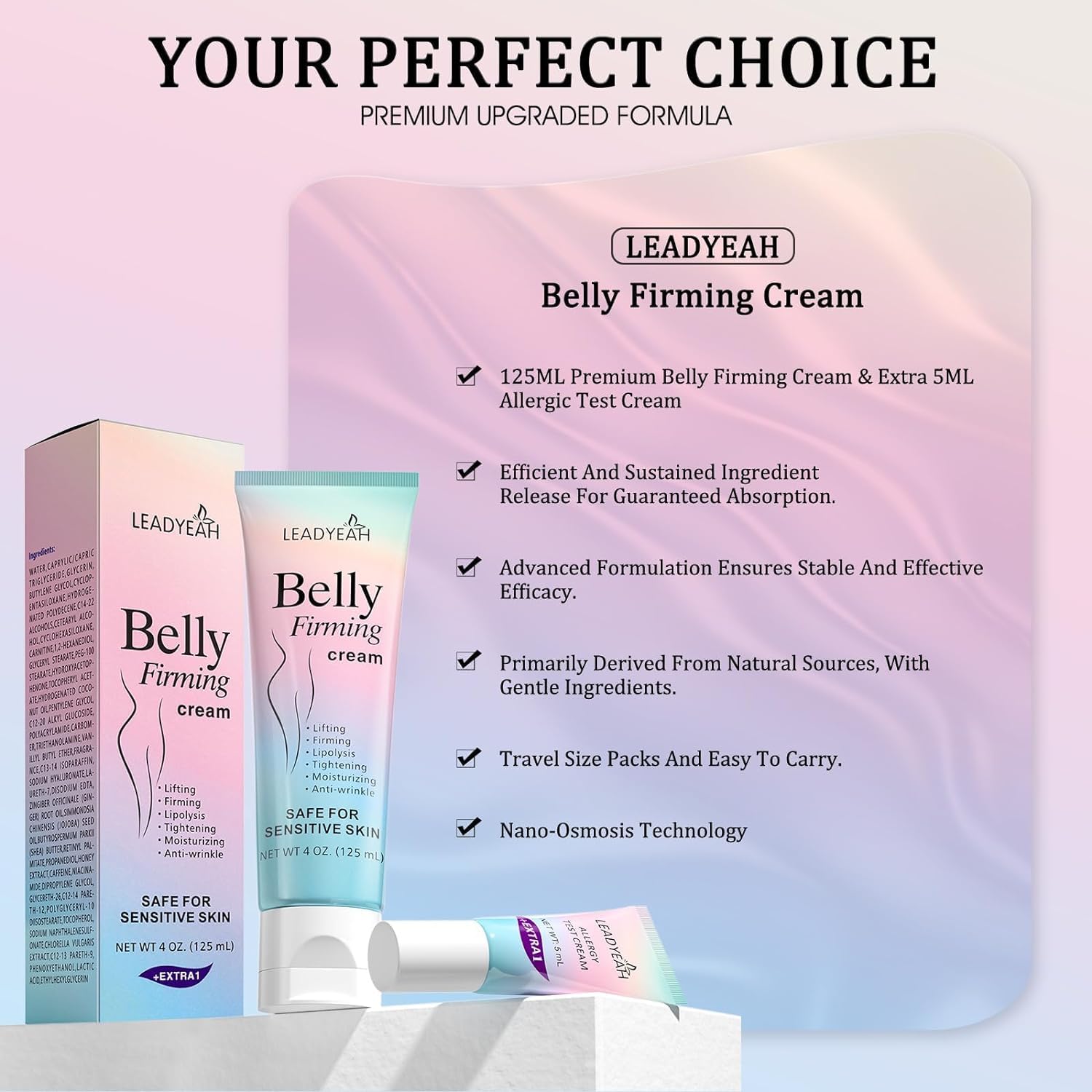 Leadyeah B Flat Belly Firming Cream natural ingredients for nourishing skin.
