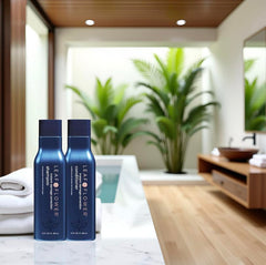 Leaf & Flower conditioner duo in blue packaging bottle delivers lasting hydration.