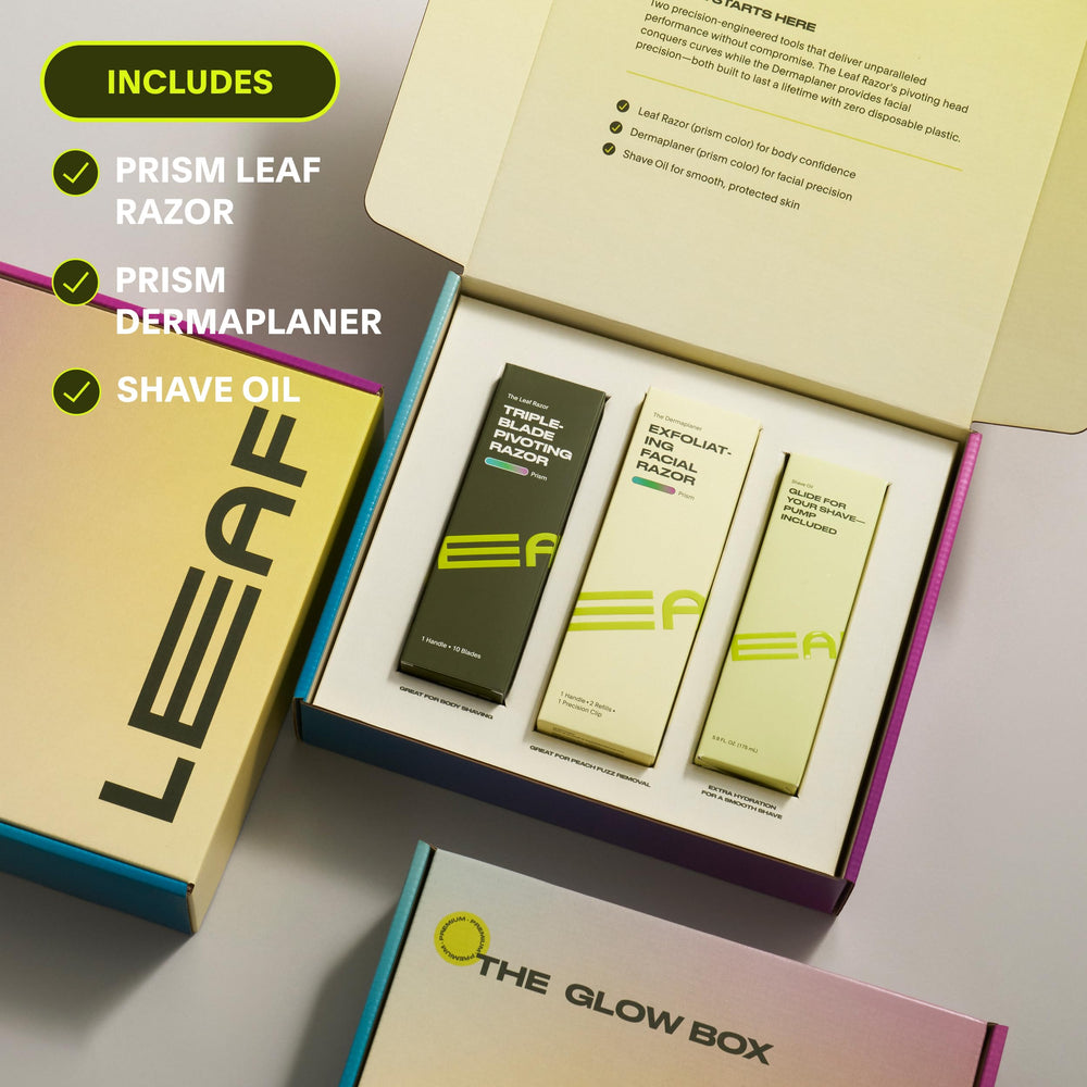 Leaf Shave Glow Box recyclable packaging supports sustainability