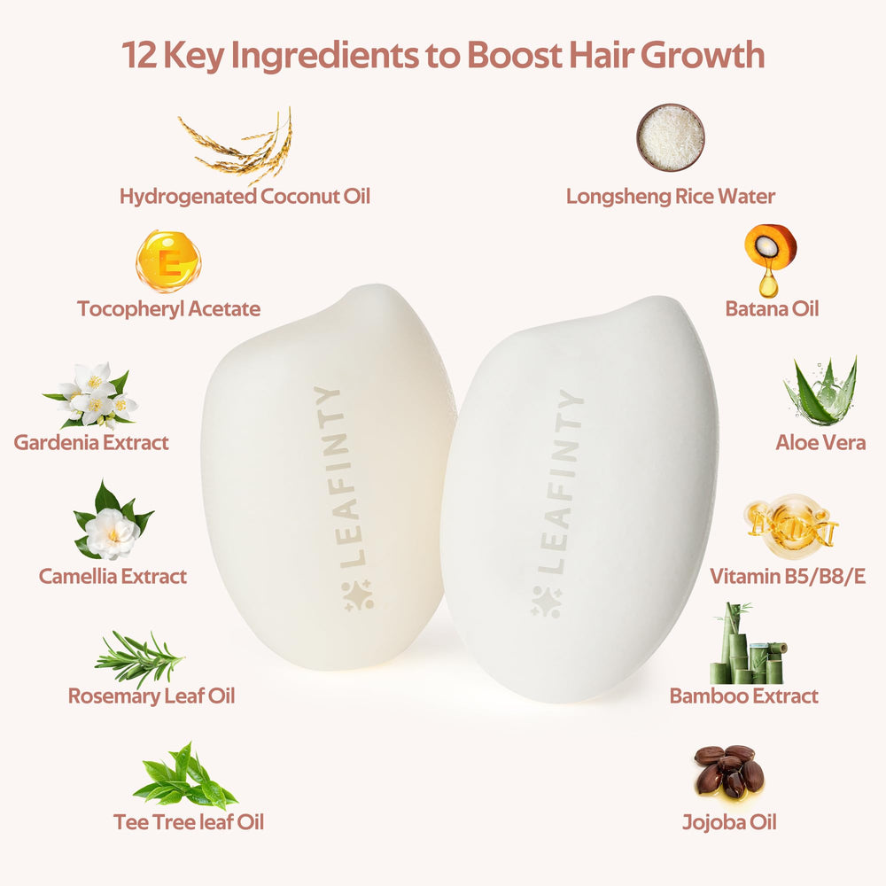 Leafinty rice water shampoo bar shown with eco packaging, ideal for travel