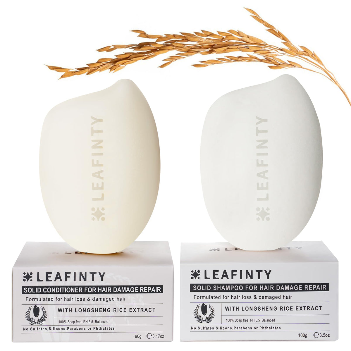 Leafinty rice water shampoo bar packaging on display, eco-friendly packaging saves plastic