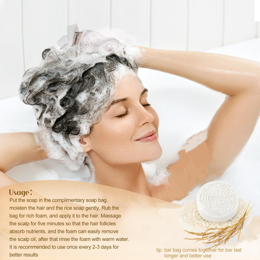 Leafinty Rice Water Shampoo Bar on sink shows everyday, convenient use.