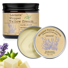 Lecncix grass-fed beef tallow jar closeup for natural skin nourishment.