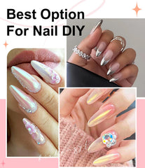 LEDSUEI gold chrome powder on UV gel nails for fast, flawless coverage.