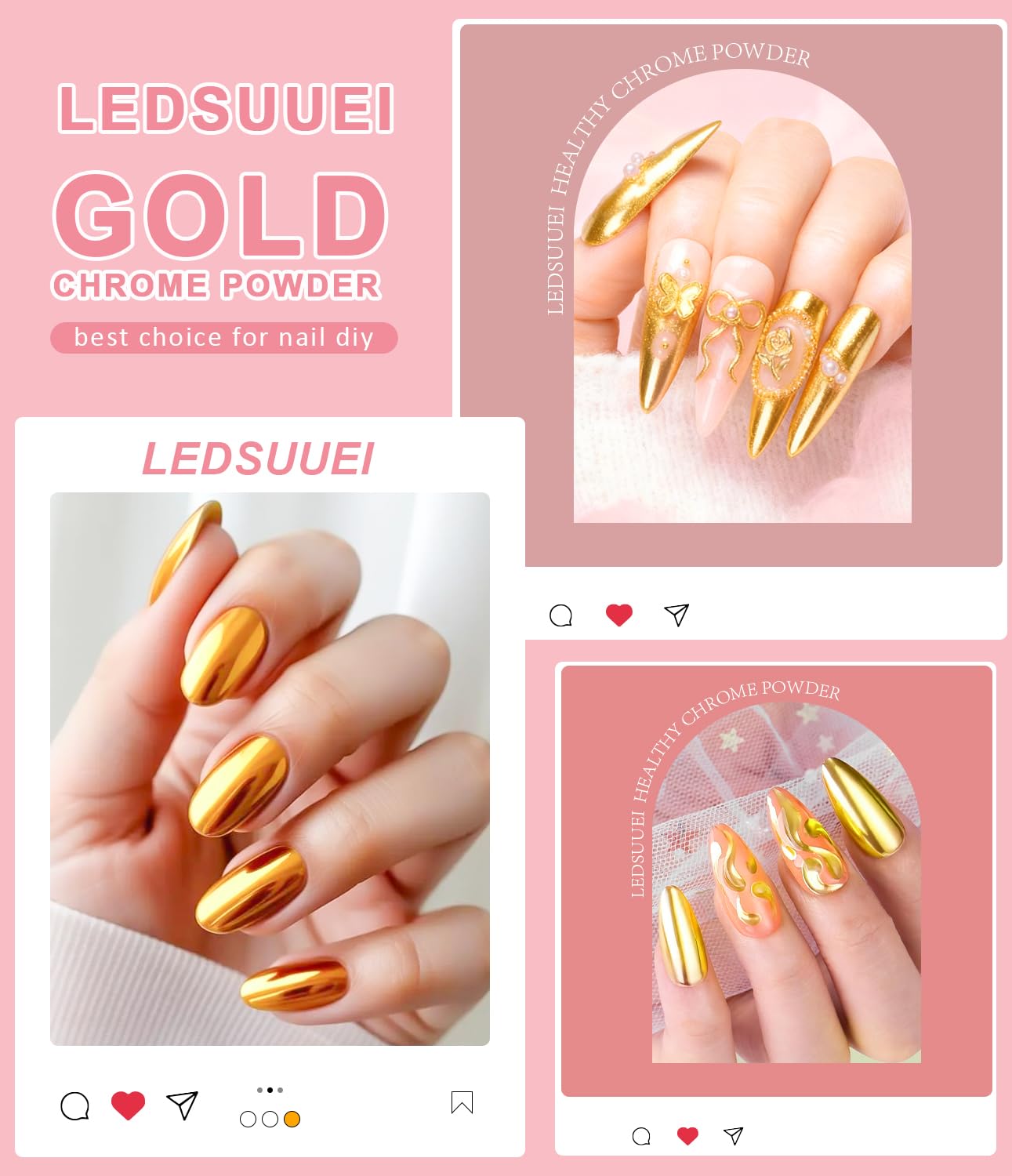 LEDSUEI holographic aurora iridescence nail powder creates shifting color effects.