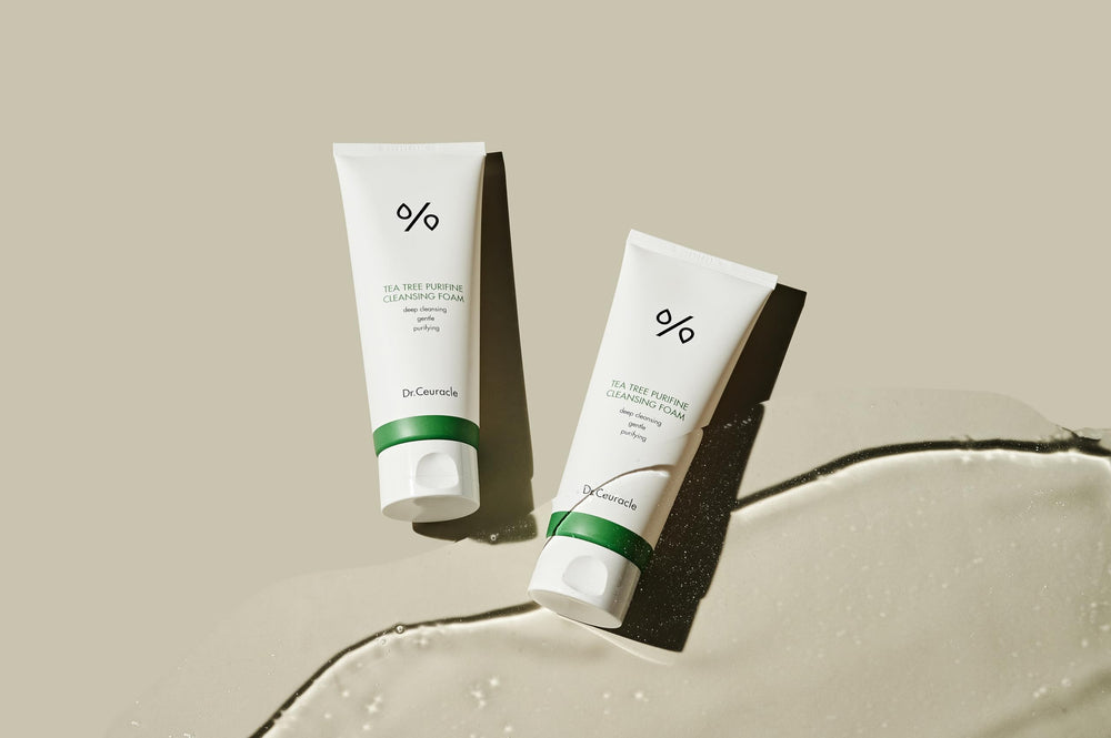 Leegeehaam Tea Tree Purifine Cleansing Foam packaging box captures brand-led, clean skincare approach.