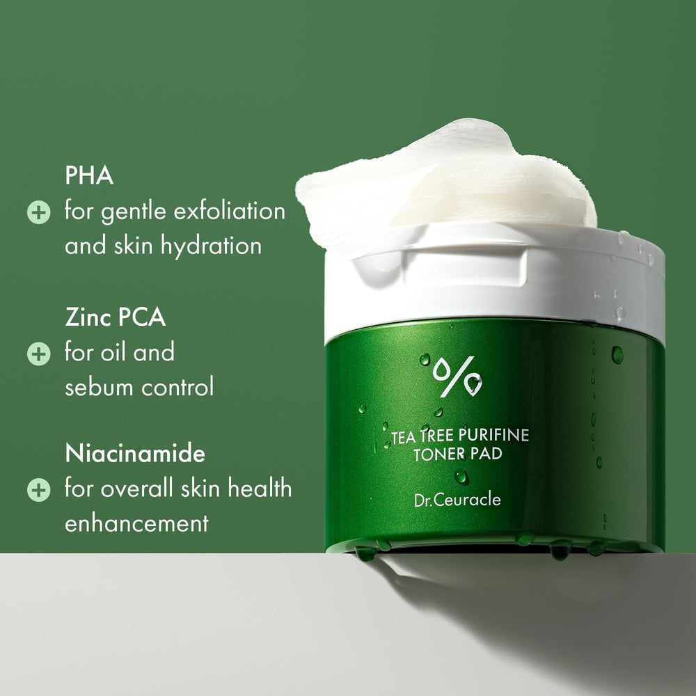 Tea tree ingredient on Leegeehaam Purifine toner pad for balanced skin feel