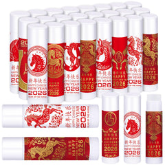 Leelosp Lunar New Year lip balm 24-pack with festive packaging, ideal for guest gifts.