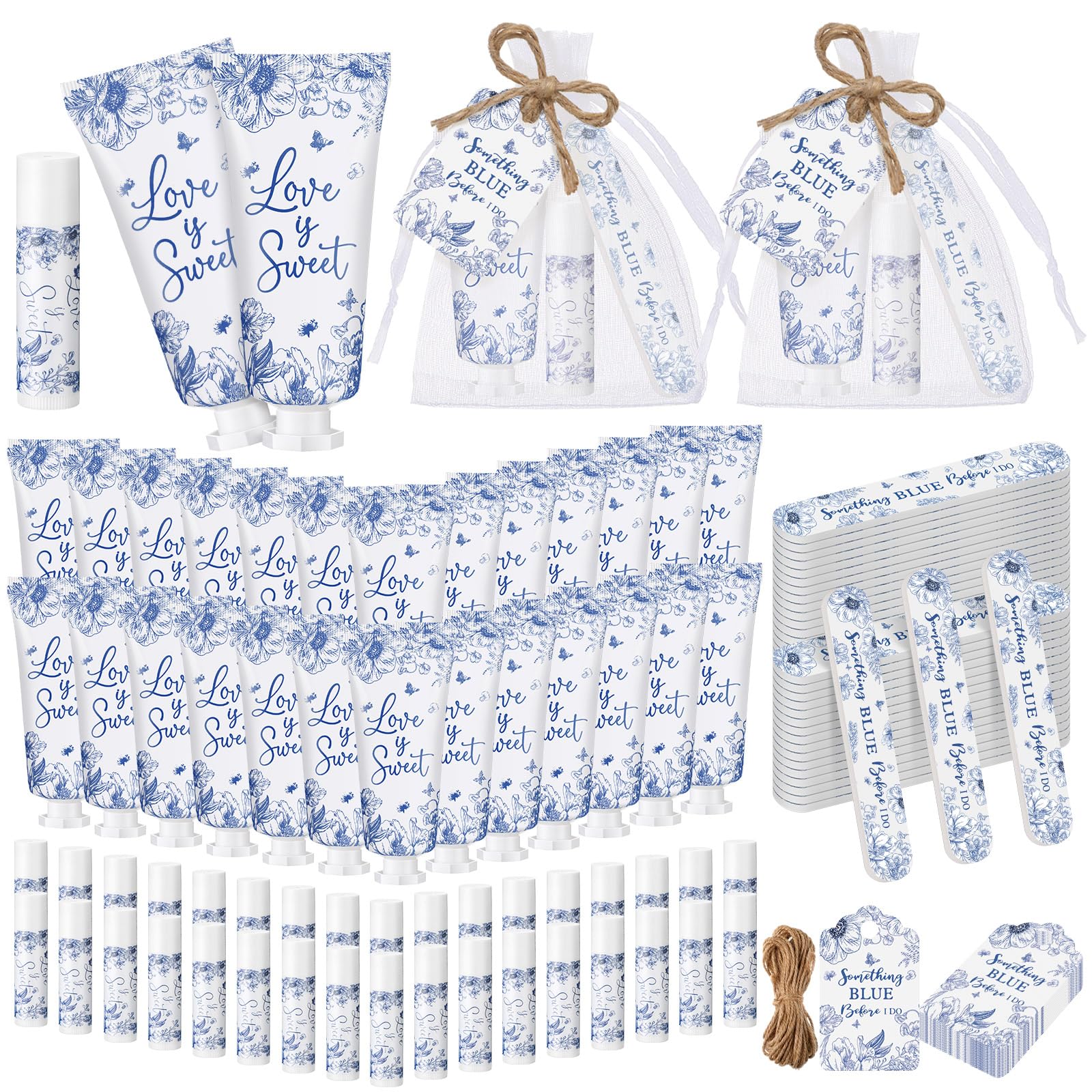 Leelosp hand cream close-up with blue floral design for bridal favors
