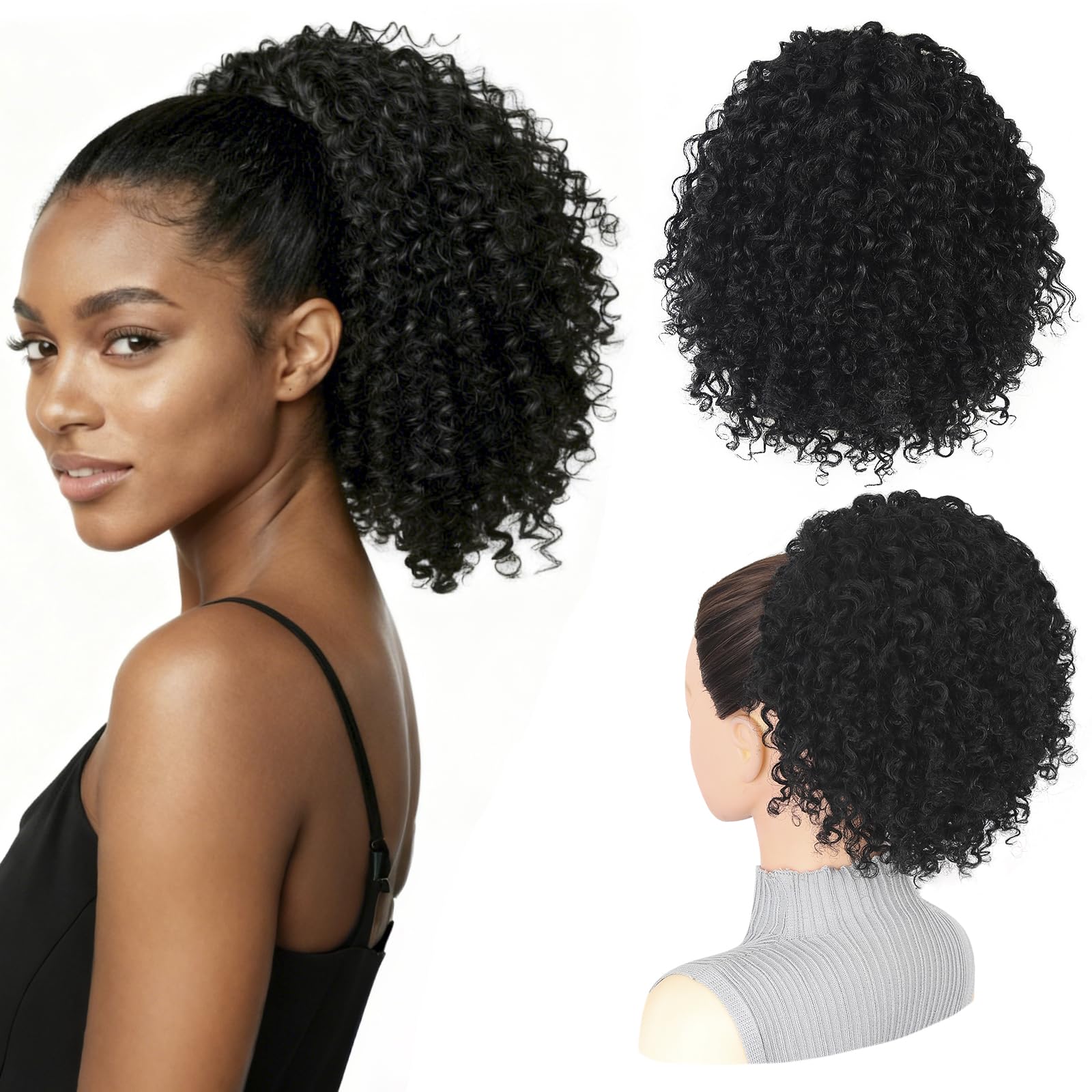 LEEONS drawstring ponytail in 10-inch Afro kinky curly for natural blend