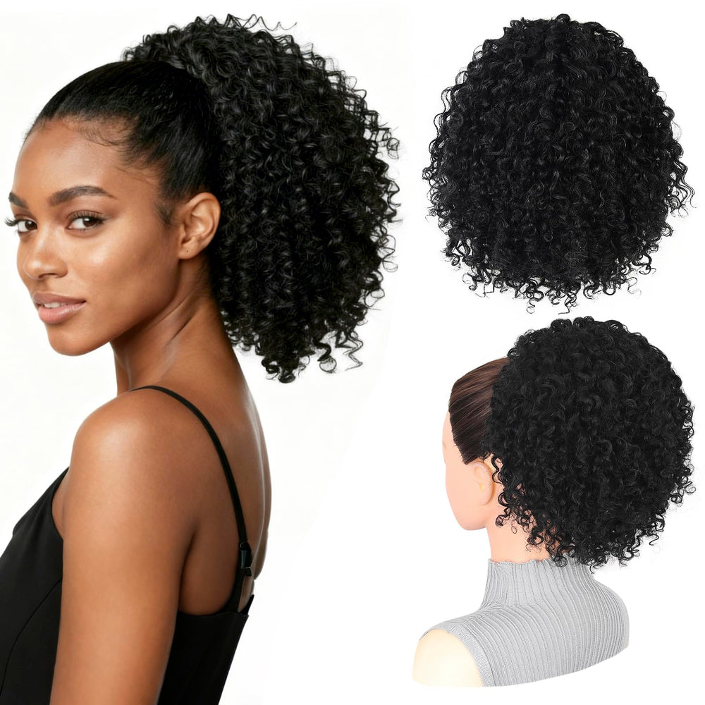 LEEONS drawstring ponytail in 10-inch Afro kinky curly for natural blend