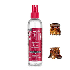 LEVV1 Simply Stylin Light Silk Spray bottle ready for heat and humidity protection.