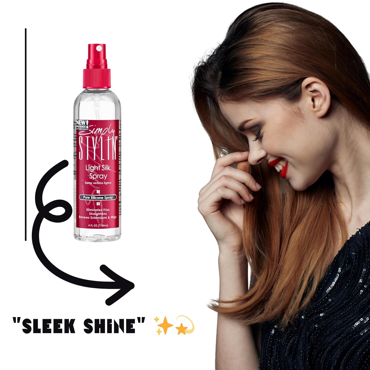 LEVV1 Simply Stylin Light Silk Spray bottle on a vanity, ready for daily use.