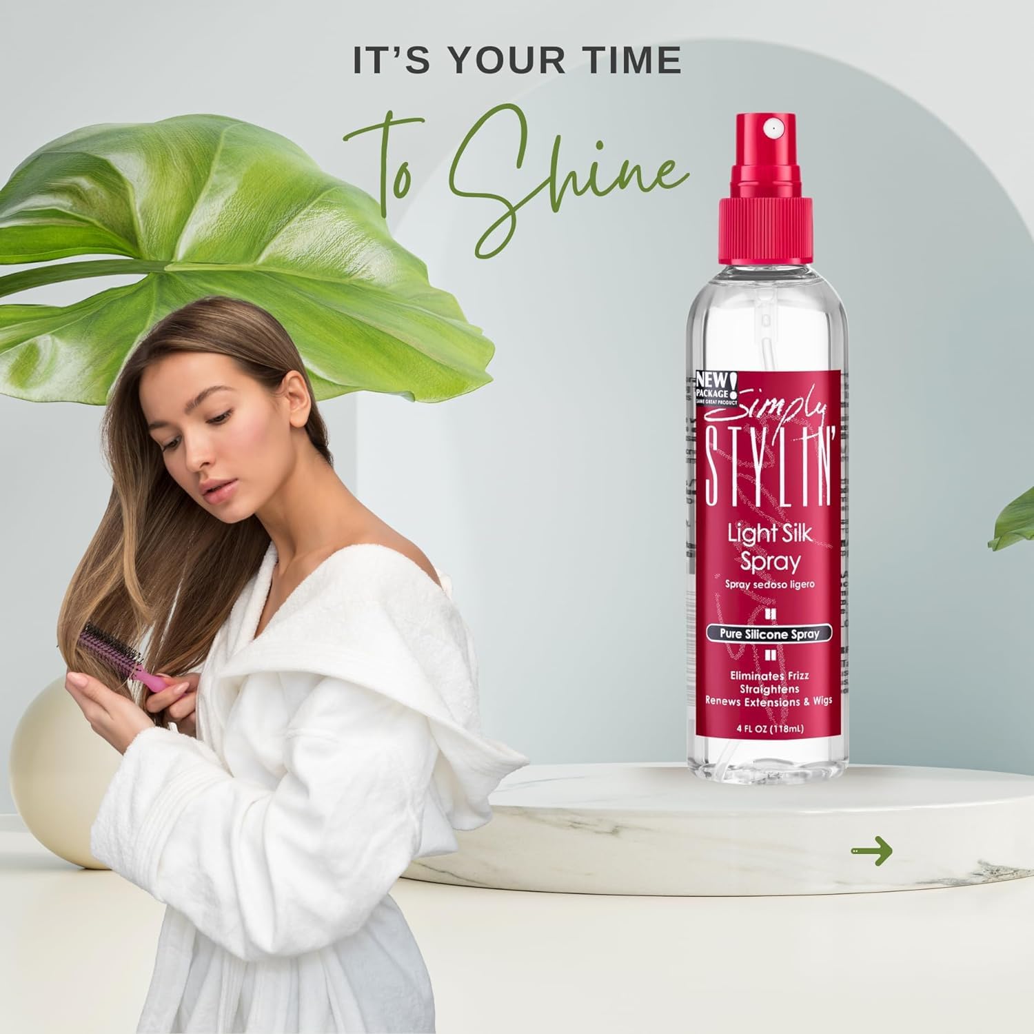 LEVV1 Simply Stylin Light Silk Spray helps control frizz in humid weather.