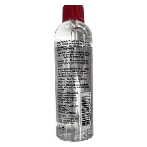 LEVV1 Simply Stylin Light Silk Spray on damp hair for a sleek finish.